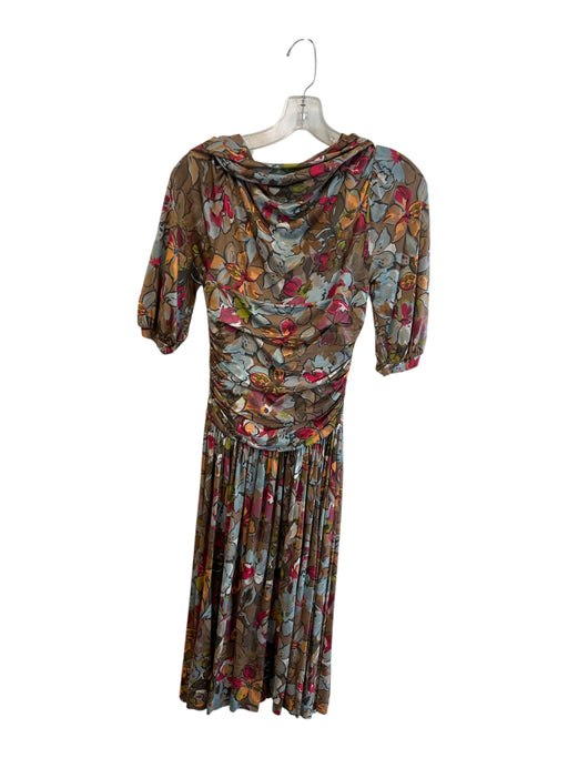 Etro Size 38 Brown & Multi Viscose Floral & Abstract Square Neck Dress Brown & Multi / 38