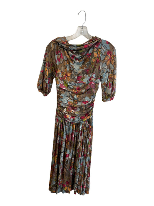Etro Size 38 Brown & Multi Viscose Floral & Abstract Square Neck Dress Brown & Multi / 38