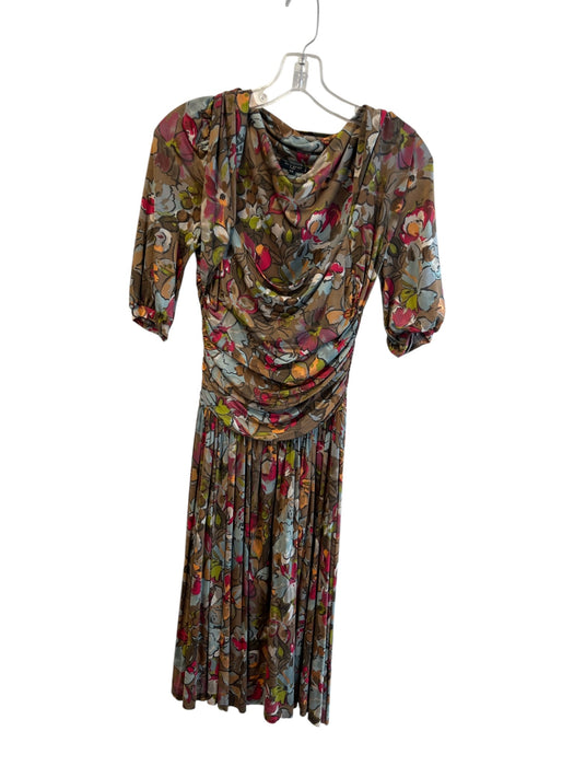 Etro Size 38 Brown & Multi Viscose Floral & Abstract Square Neck Dress Brown & Multi / 38
