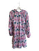 Oliphant Size S Pink & Green 100% Cotton Long Sleeve Floral Print Tie Neck Dress Pink & Green / S