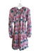 Oliphant Size S Pink & Green 100% Cotton Long Sleeve Floral Print Tie Neck Dress Pink & Green / S