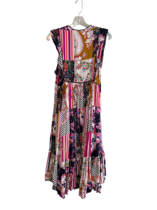 Anthropologie Size 6 Pink & Multi Viscose V Neck Floral Print Tiered Dress Pink & Multi / 6
