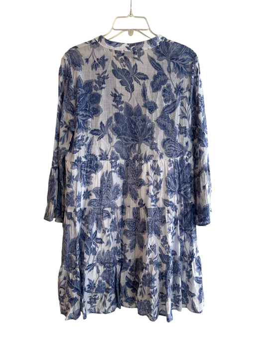 ChokLate Size M Blue Viscose & Silk Long Sleeve Floral V Neck Tiered Dress Blue / M