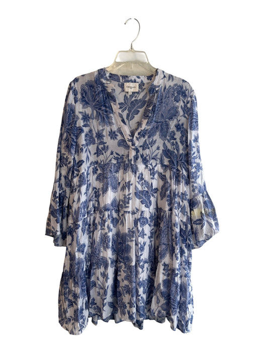ChokLate Size M Blue Viscose & Silk Long Sleeve Floral V Neck Tiered Dress Blue / M