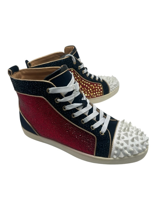 Christian Louboutin Shoe Size 46 Box & Bag Inc. Red & Navy Rhinestone Sneakers 46