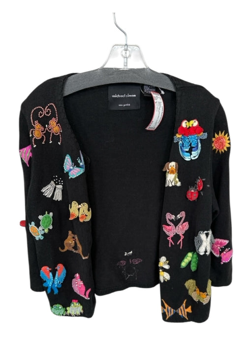 Michael Simon Size S Black & Multi Cotton Blend Beaded Animals Sweater Black & Multi / S