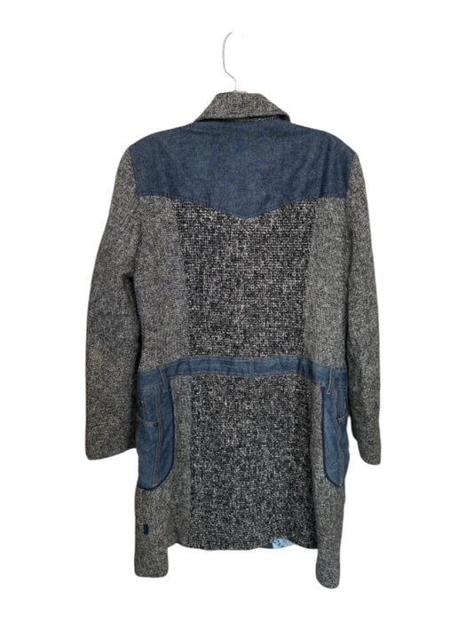 Christian Lacroix Size 44 Gray & Blue Wool Blend Denim Tweed Snap Buttons Coat Gray & Blue / 44