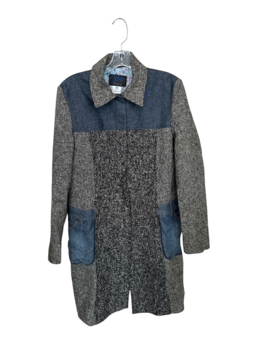 Christian Lacroix Size 44 Gray & Blue Wool Blend Denim Tweed Snap Buttons Coat Gray & Blue / 44