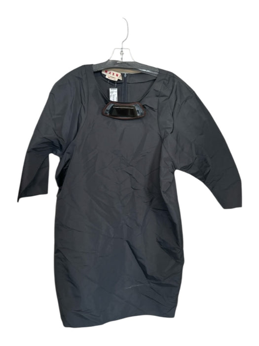 Marni Size Est L Gray & Black Nylon Long Sleeve Neck Application Back Zip Dress Gray & Black / Est L