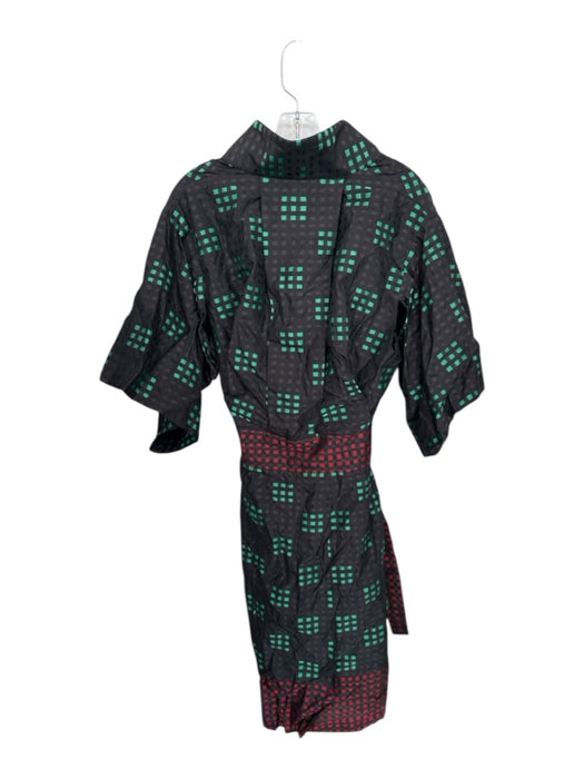 MCQ Size 46 Black & Green Viscose Textured Collar Snap Buttons Dress Black & Green / 46