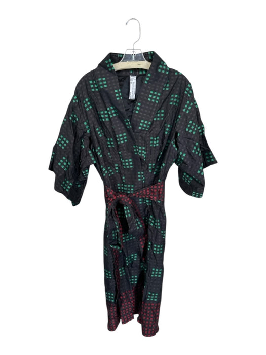 MCQ Size 46 Black & Green Viscose Textured Collar Snap Buttons Dress Black & Green / 46