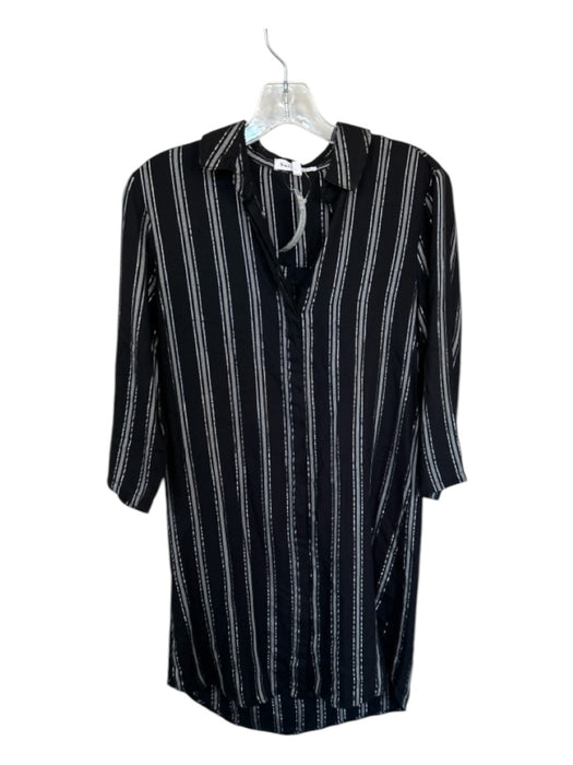 Bella Dahl Size XS Black & Silver Rayon Metallic Striped Mini Dress Black & Silver / XS