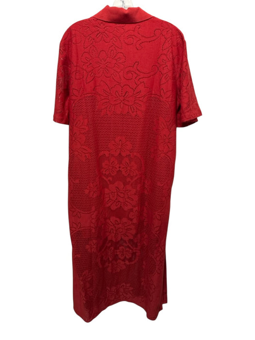 Tuckernuck Size XL Red Polyester & Cotton Crochet Lace Short Sleeve Collar Dress Red / XL