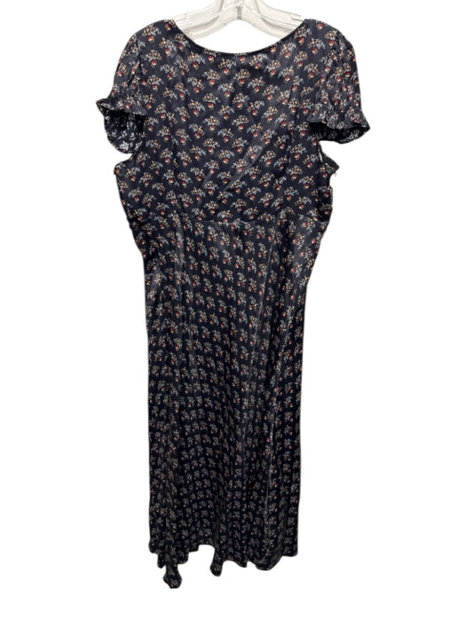 Doen Size XXL Navy Blue, Red & Multi Viscose Floral Short Puff Sleeve Dress Navy Blue, Red & Multi / XXL