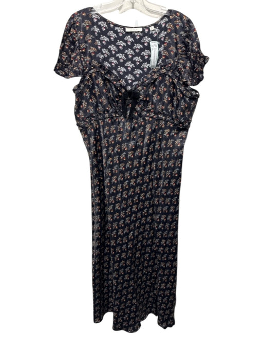 Doen Size XXL Navy Blue, Red & Multi Viscose Floral Short Puff Sleeve Dress Navy Blue, Red & Multi / XXL