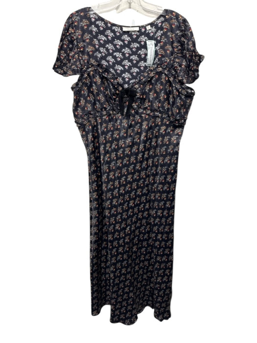Doen Size XXL Navy Blue, Red & Multi Viscose Floral Short Puff Sleeve Dress Navy Blue, Red & Multi / XXL