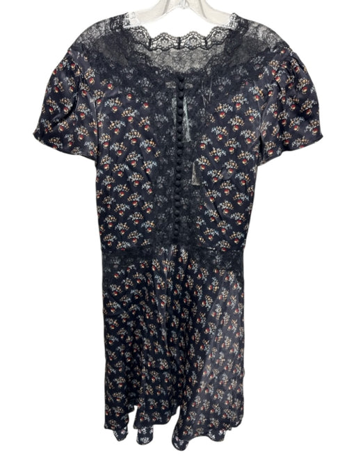 Doen Size XXL Navy Blue, Red & Multi Viscose Floral Short Sleeve Dress Navy Blue, Red & Multi / XXL