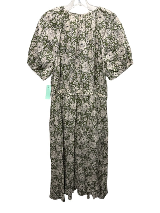Brooks Brothers Size XL Green & Beige Linen Floral Short Puff Sleeve Dress Green & Beige / XL