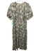 Brooks Brothers Size XL Green & Beige Linen Floral Short Puff Sleeve Dress Green & Beige / XL