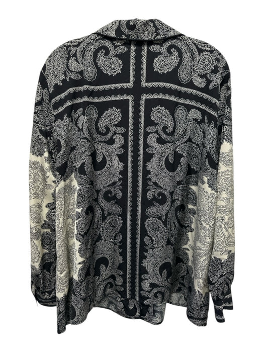 J. Crew Size XL Black & Cream White Viscose Long Sleeve Bandana Paisley Skirt Black & Cream White / XL