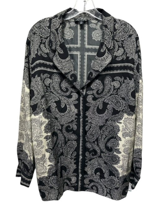 J. Crew Size XL Black & Cream White Viscose Long Sleeve Bandana Paisley Skirt Black & Cream White / XL