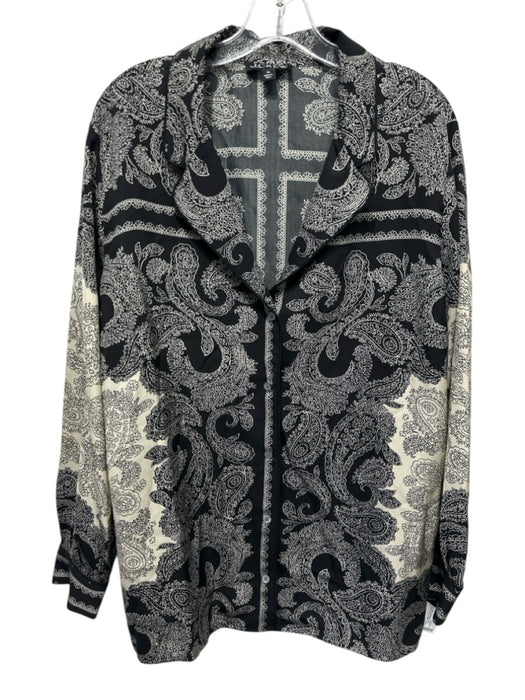 J. Crew Size XL Black & Cream White Viscose Long Sleeve Bandana Paisley Skirt Black & Cream White / XL