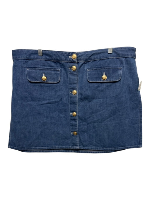 J. Crew Size XL Blue Cotton Denim Gold Buttons Flap Pocket Mini Skirt Blue / XL