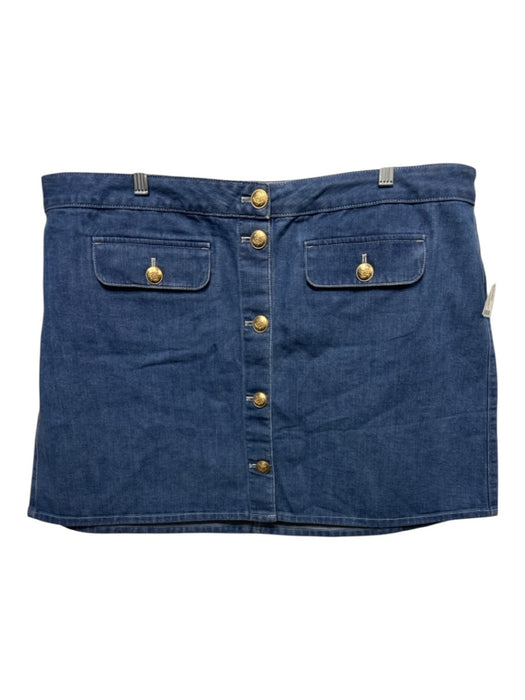 J. Crew Size XL Blue Cotton Denim Gold Buttons Flap Pocket Mini Skirt Blue / XL
