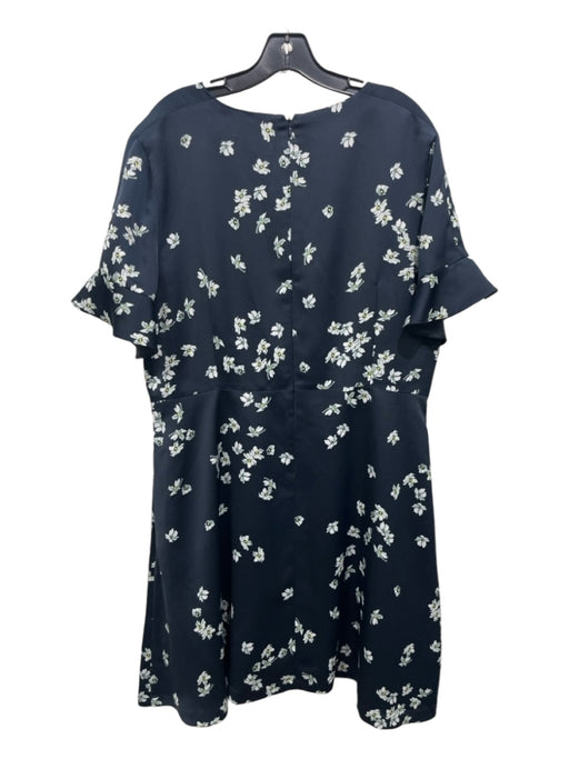 Banana Republic Size 18 Navy & white Polyester V Neck Floral Short Sleeve Dress Navy & white / 18