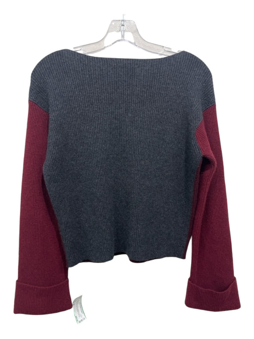 Vince Size S Burgundy & Gray Cashmere Round Neck Rib Knit Colorblock Sweater Burgundy & Gray / S