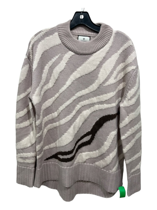 Tuckernuck Size S Purple Print Wool Zebra Stripe Crew Neck Long Sleeve Sweater Purple Print / S