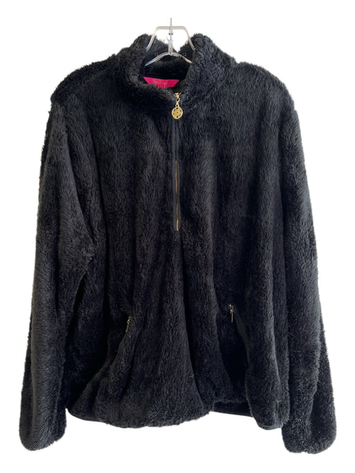 Lilly Pulitzer Size XL Black Polyester Furry Long Sleeve Quarter Zip Coat Black / XL