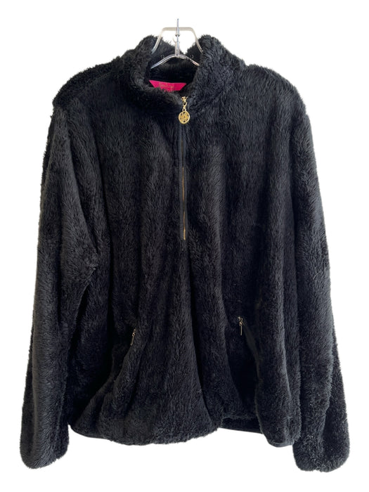 Lilly Pulitzer Size XL Black Polyester Furry Long Sleeve Quarter Zip Coat Black / XL