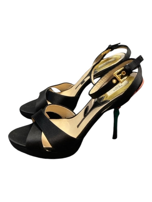 Prada Shoe Size 36 Black Satin Platform Ankle Strap Open Toe Sandal Shoes Black / 36