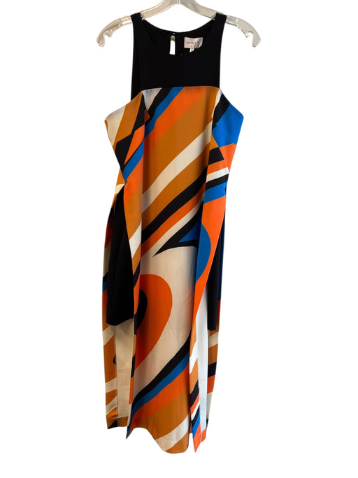 Milly Size 8 Black, Orange & Blue Polyester Blend Round Neck Sleeveless Dress Black, Orange & Blue / 8