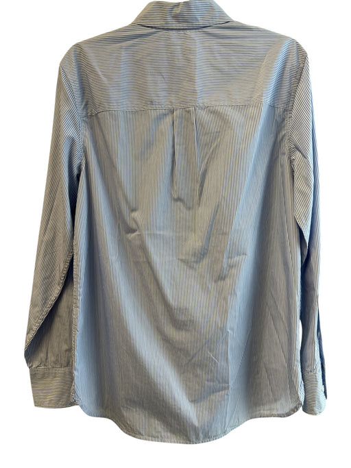 Equipment Femme Size L Blue & White Cotton Collared Button Up Long Sleeve Top Blue & White / L