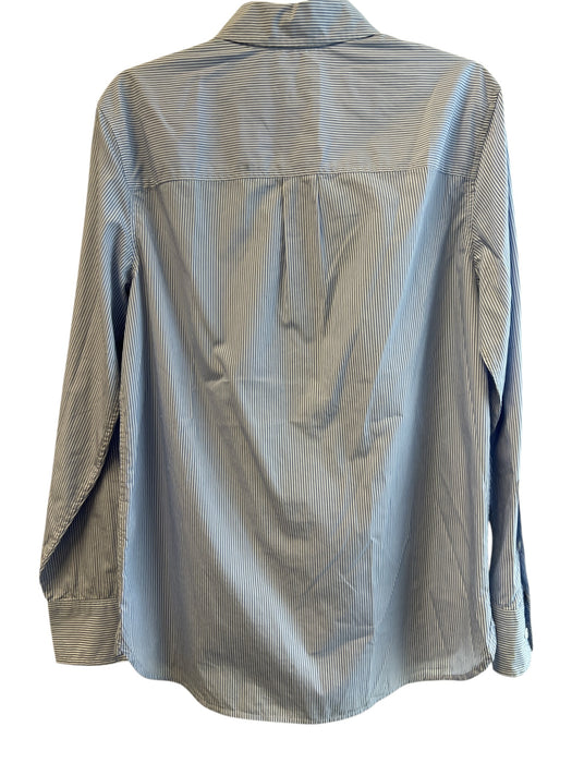 Equipment Femme Size L Blue & White Cotton Collared Button Up Long Sleeve Top Blue & White / L