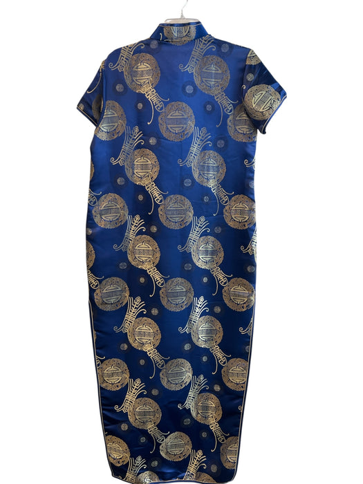 Isrida Size XL Blue & Gold No Fabric Tag Brocade Mandarin Collar Side Slit Dress Blue & Gold / XL