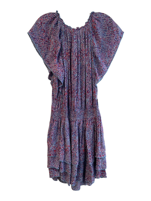Poupette St. Barth Size M Purple & Red Viscose V Neck Abstract Print Dress Purple & Red / M