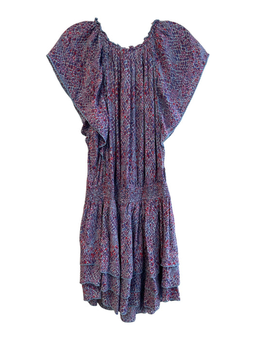 Poupette St. Barth Size M Purple & Red Viscose V Neck Abstract Print Dress Purple & Red / M