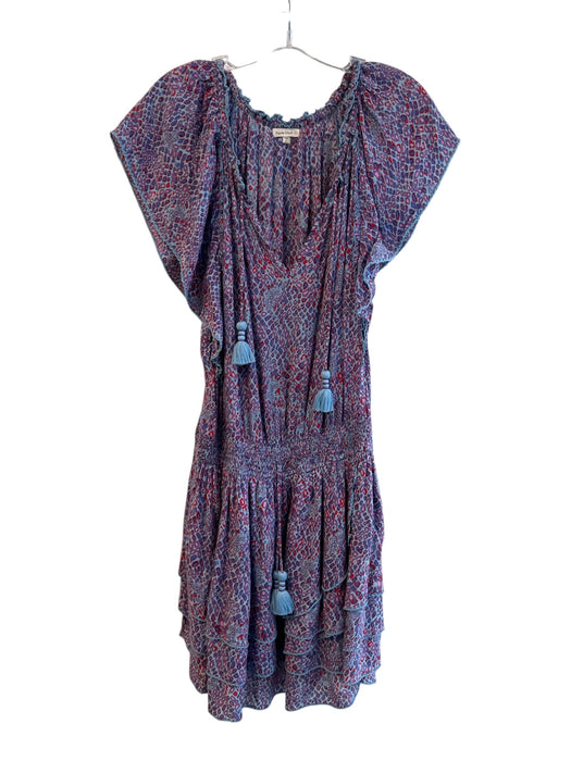 Poupette St. Barth Size M Purple & Red Viscose V Neck Abstract Print Dress Purple & Red / M