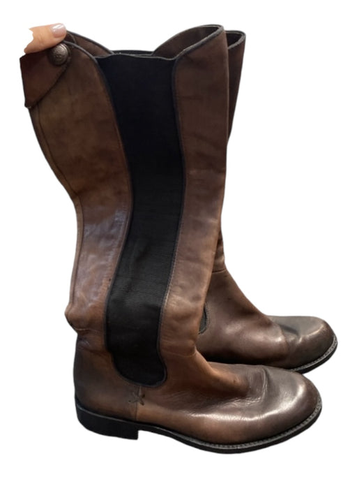 Vince Camuto Shoe Size Est 6.5 Brown & Black Leather Stretch Panel Boots Brown & Black / Est 6.5