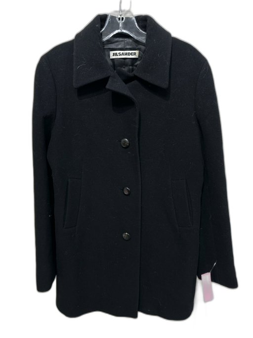 Jil Sander Size M / 38 Black Wool Long Sleeve Collar Peacoat Pockets Coat Black / M / 38