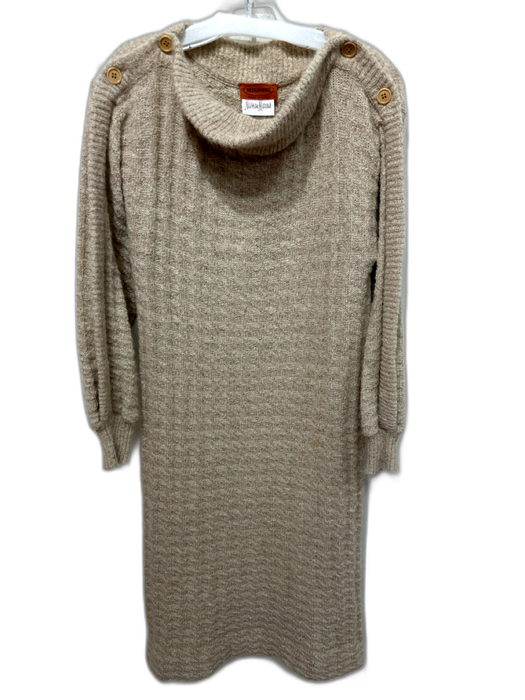 Missoni Size Small Beige Wool & Mohair Knit Long Sleeve Shoulder Buttons Dress Beige / Small