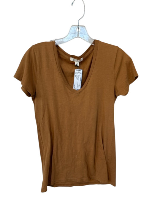 Nili Lotan Size XS Rust Supima Cotton Short Sleeve V Neck Top Rust / XS