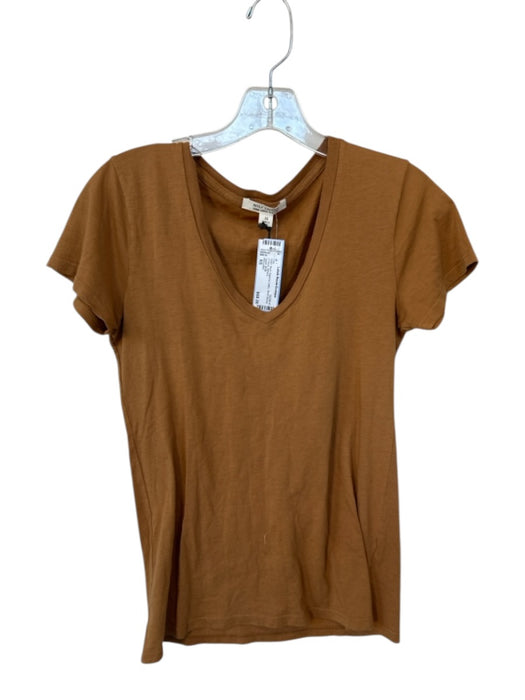 Nili Lotan Size XS Rust Supima Cotton Short Sleeve V Neck Top Rust / XS