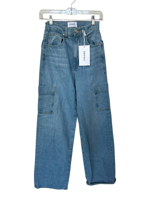 Frame Size 24 Light Wash Cotton High Waist Cargo Wide Leg Jeans Light Wash / 24