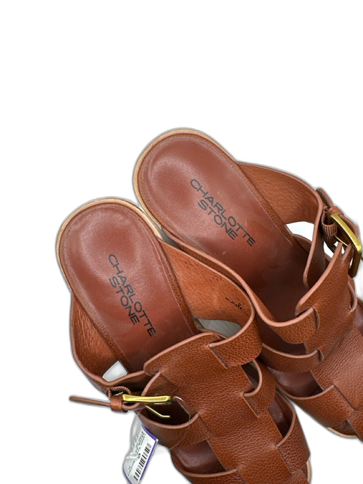 Charlotte Stone Shoe Size 7 Brown & Tan Leather Wood Platform Caged Clogs Brown & Tan / 7