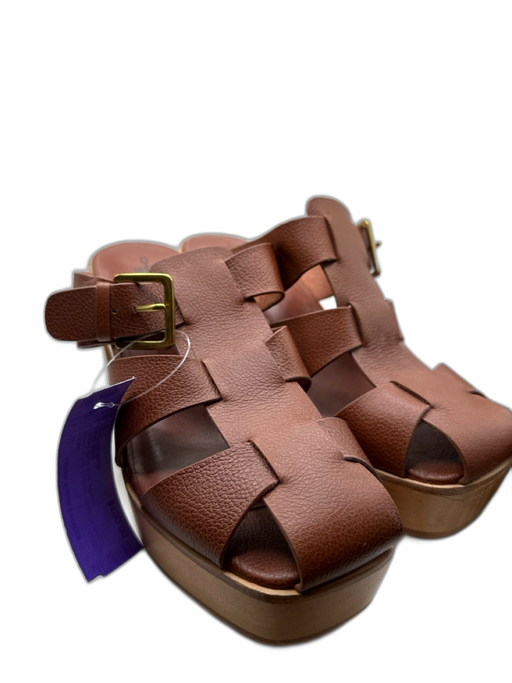 Charlotte Stone Shoe Size 7 Brown & Tan Leather Wood Platform Caged Clogs Brown & Tan / 7
