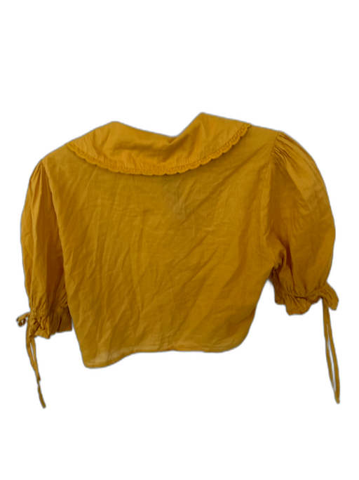 Reformation Size 4 Marigold Cotton Short Balloon Sleeve Bib Lace Trim Top Marigold / 4
